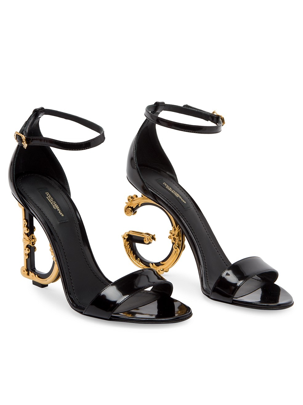 DOLCE &amp; GABBANA SCULPTED HEEL PATENT LEATHER SANDALS