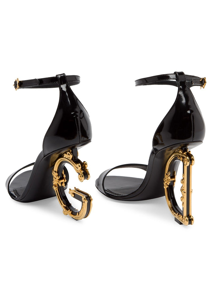 DOLCE &amp; GABBANA SCULPTED HEEL PATENT LEATHER SANDALS