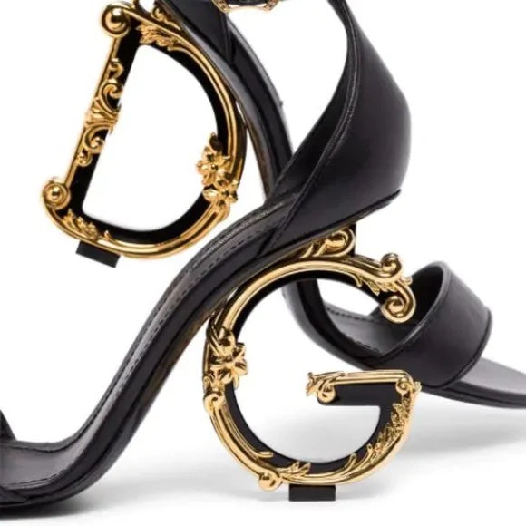 DOLCE &amp; GABBANA SCULPTED HEEL PATENT LEATHER SANDALS