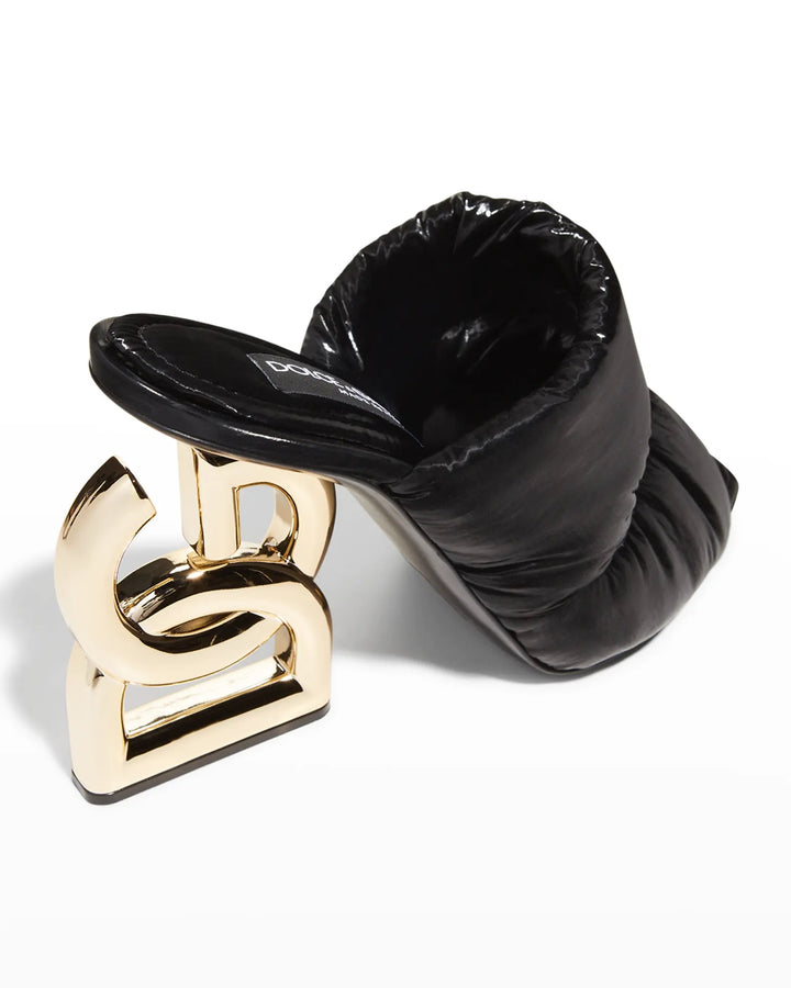 DOLCE &amp; GABBANA QUILTED BLACK SCULPTED HEEL SANDALS