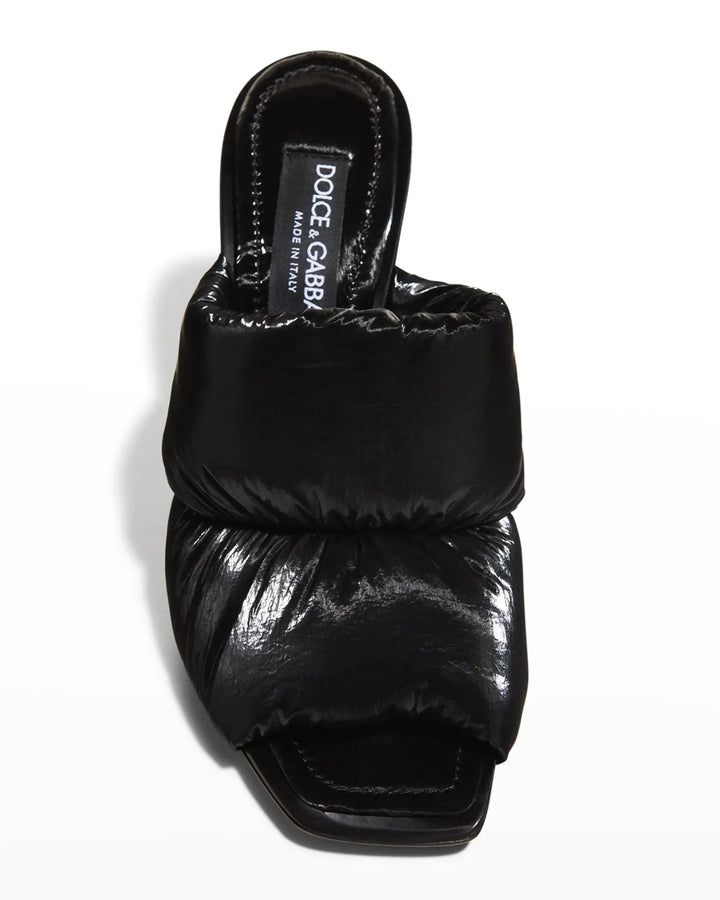 DOLCE &amp; GABBANA QUILTED BLACK SCULPTED HEEL SANDALS
