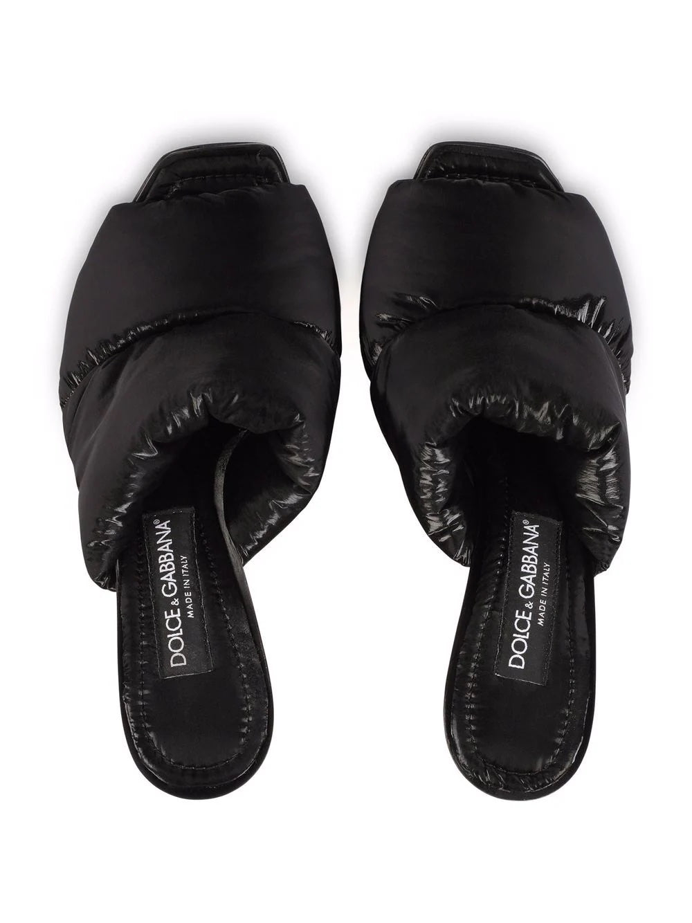 DOLCE &amp; GABBANA QUILTED BLACK SCULPTED HEEL SANDALS