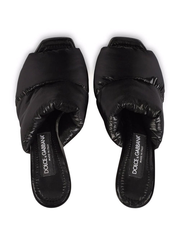 DOLCE &amp; GABBANA QUILTED BLACK SCULPTED HEEL SANDALS