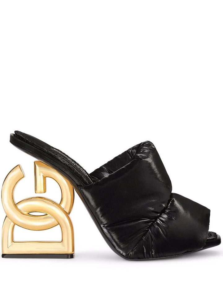 DOLCE &amp; GABBANA QUILTED BLACK SCULPTED HEEL SANDALS