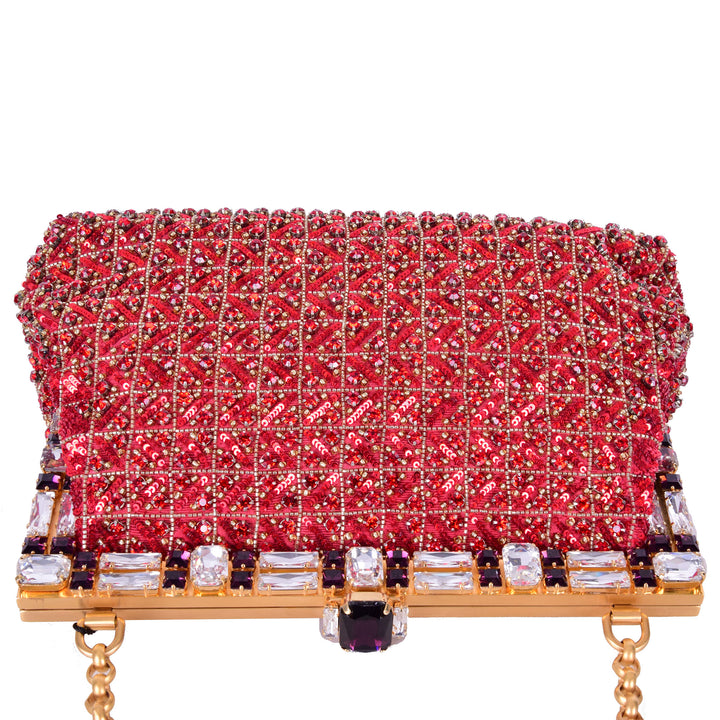 DOLCE &amp; GABBANA Baroque Crystals Bag VANDA Red