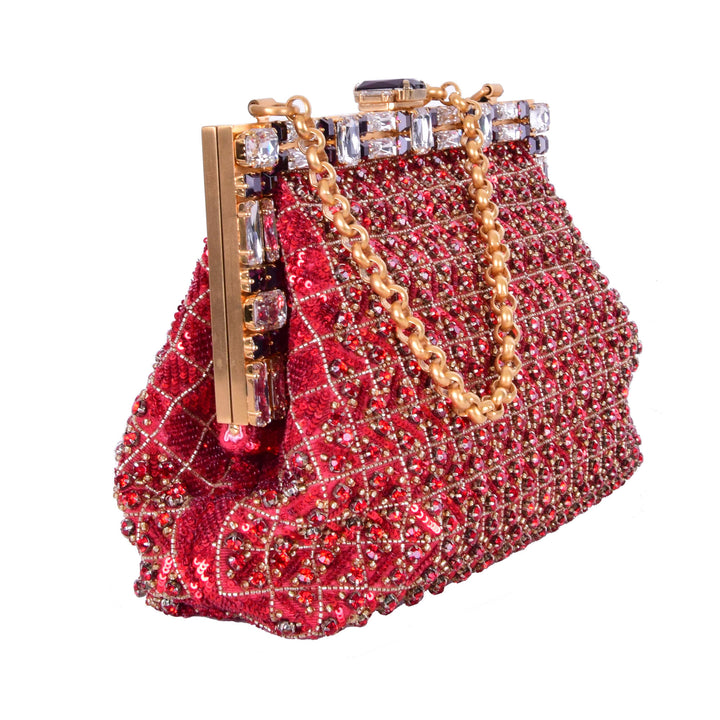 DOLCE &amp; GABBANA Baroque Crystals Bag VANDA Red