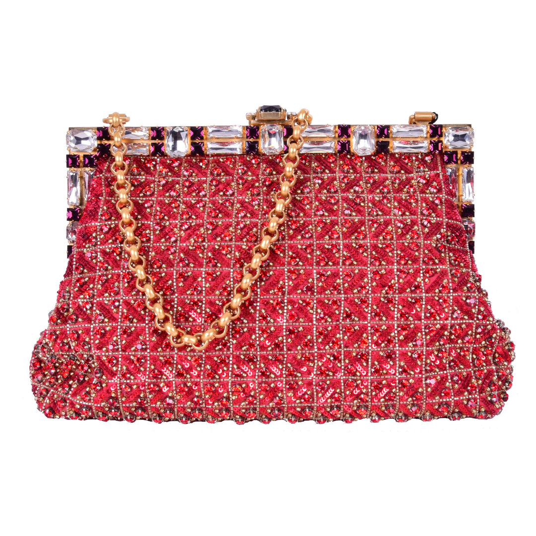 DOLCE &amp; GABBANA Baroque Crystals Bag VANDA Red