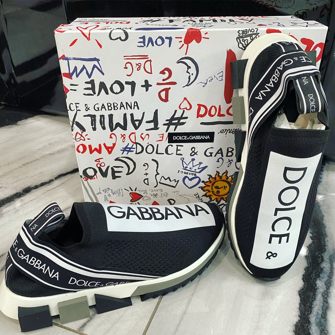 DOLCE &amp; GABBANA SORRENTO LOGO STRIPE SOCK SNEAKERS