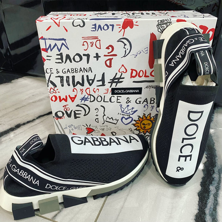 DOLCE &amp; GABBANA SORRENTO LOGO STRIPE SOCK SNEAKERS