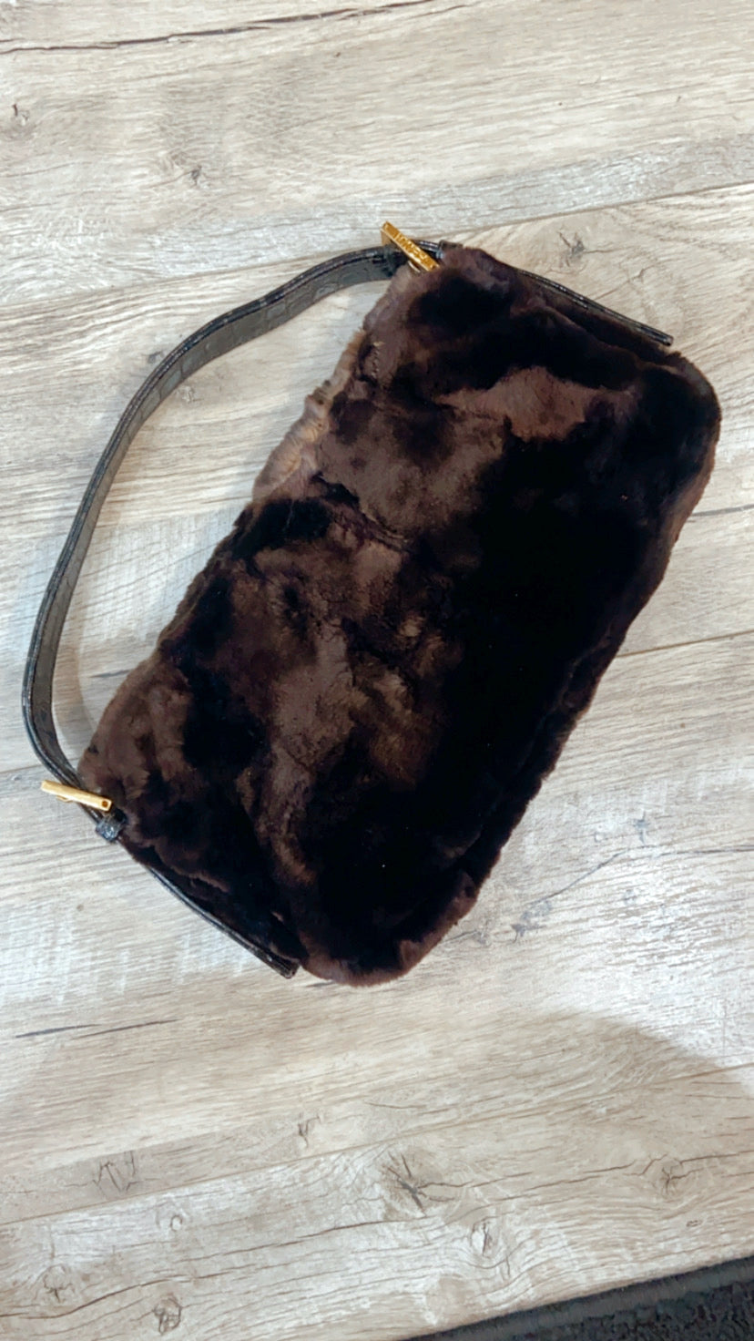 FENDI RABBIT FUR BAGUETTE HANDBAG