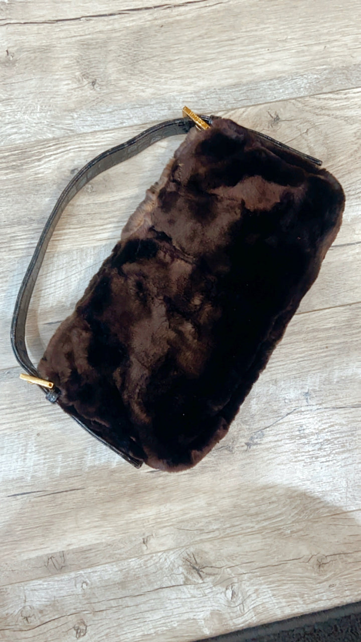 FENDI RABBIT FUR BAGUETTE HANDBAG