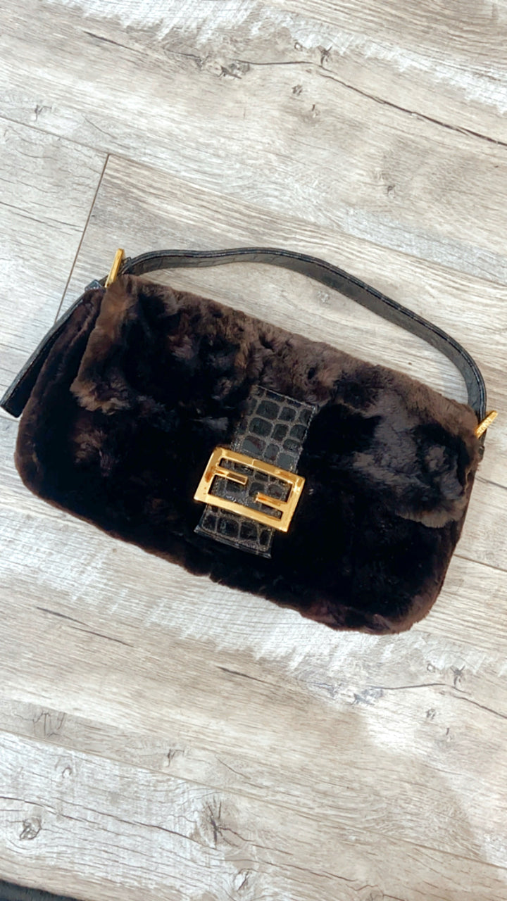 FENDI RABBIT FUR BAGUETTE HANDBAG