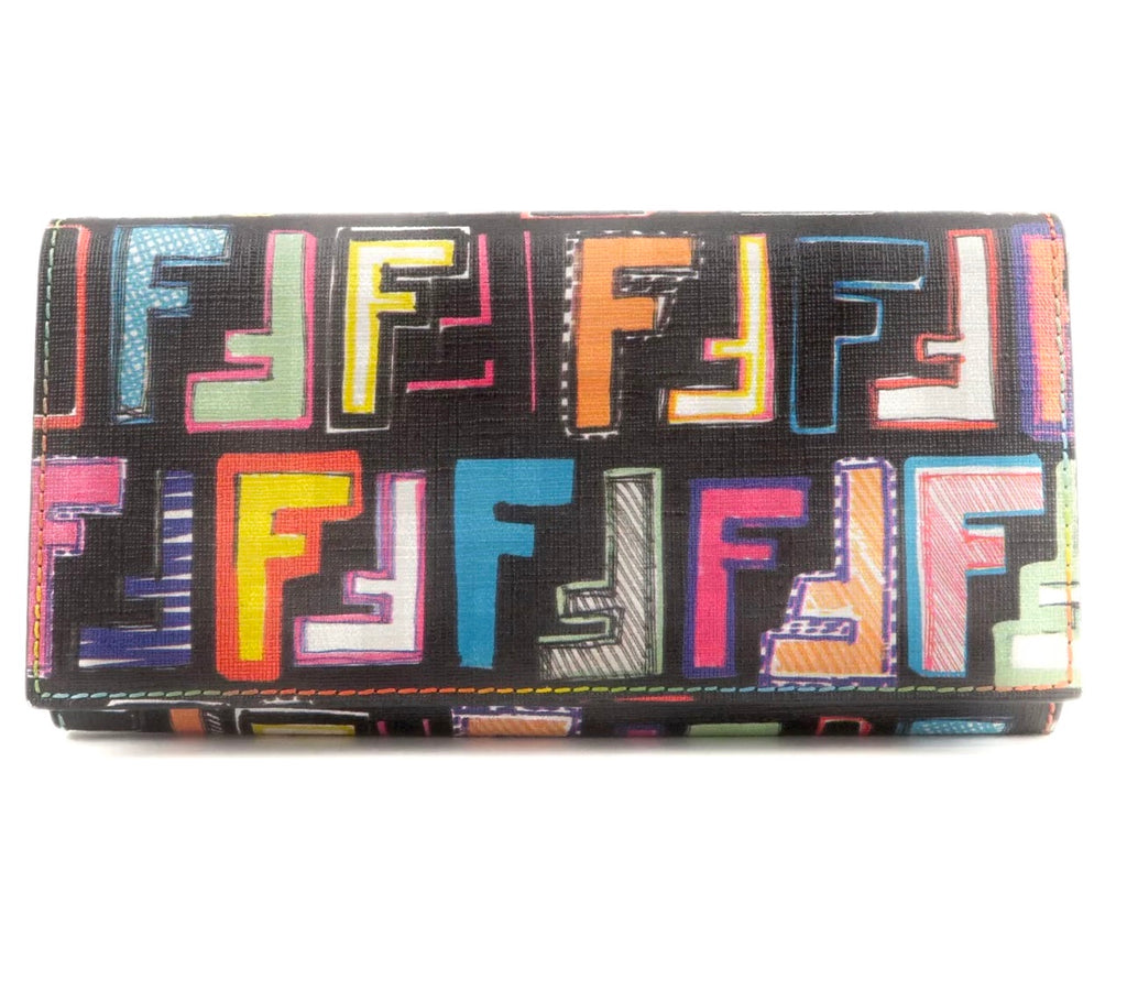 FENDI ZUCCA FF SPALMATI MULTICOLOR CONTINENTAL WALLET