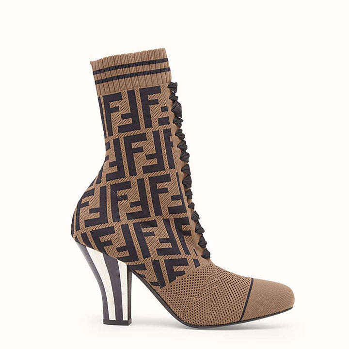 FENDI FF LOGO JACQUARD STRETCH KNIT &amp; MESH SOCK BOOTS