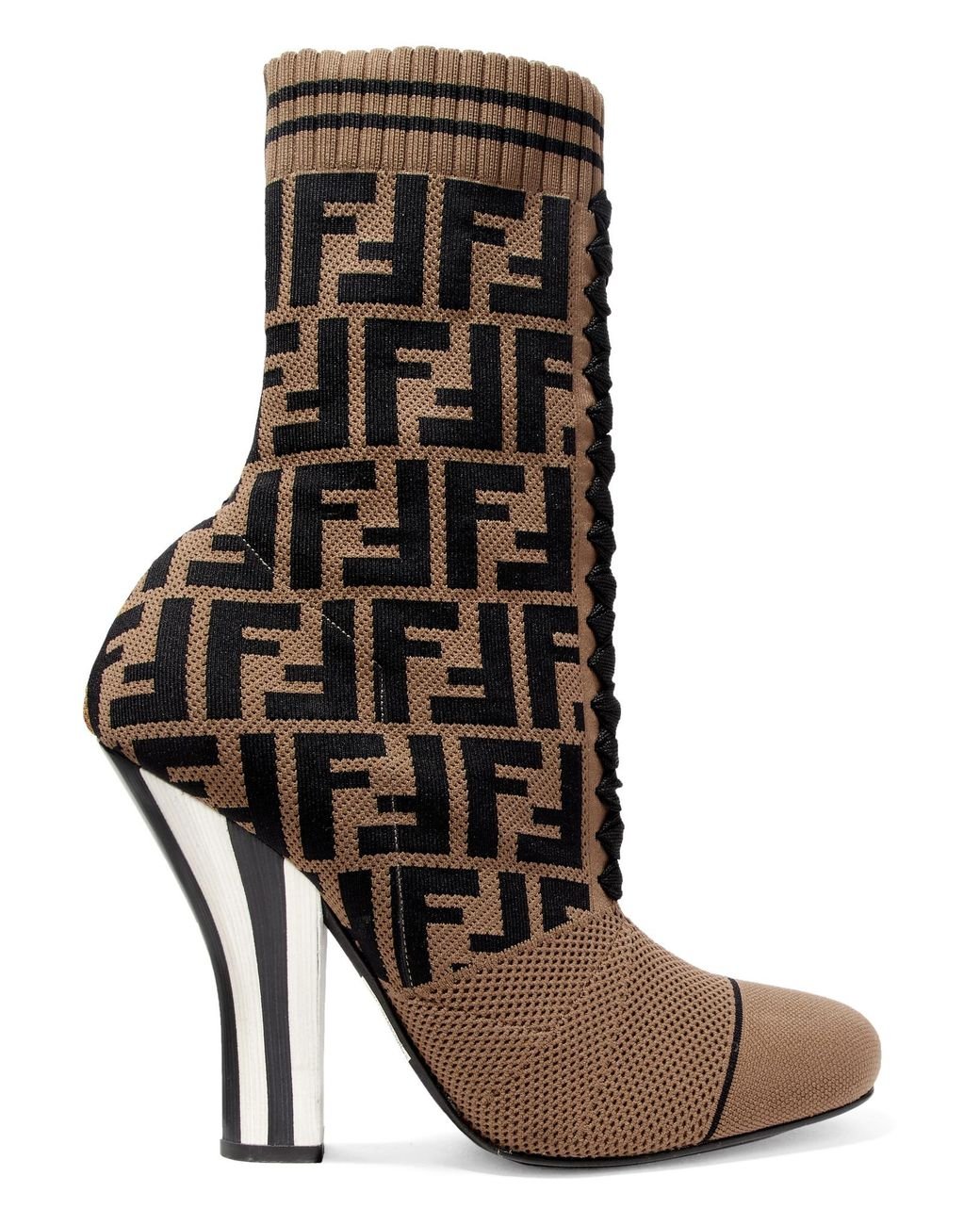 FENDI FF LOGO JACQUARD STRETCH KNIT &amp; MESH SOCK BOOTS