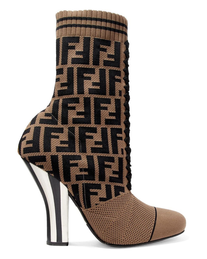 FENDI FF LOGO JACQUARD STRETCH KNIT &amp; MESH SOCK BOOTS
