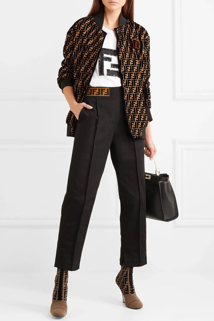 FENDI FF LOGO JACQUARD STRETCH KNIT &amp; MESH SOCK BOOTS