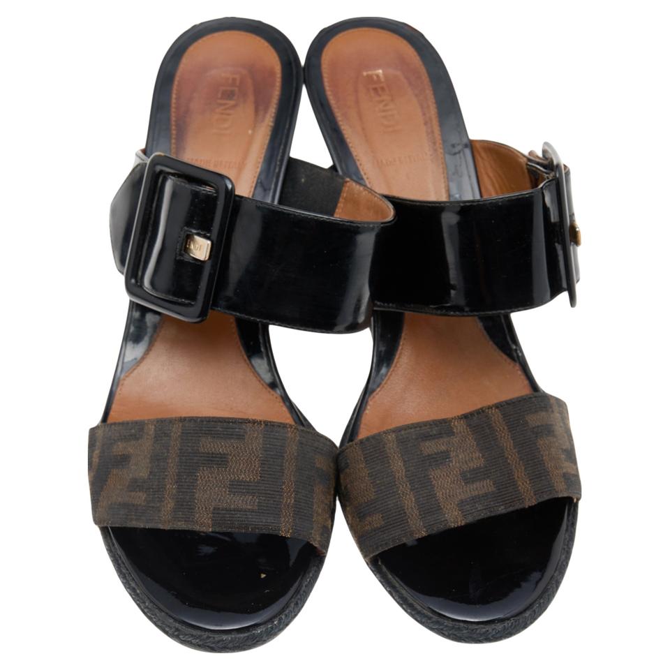 FENDI FF ZUCCA WEDGE HEEL SANDALS