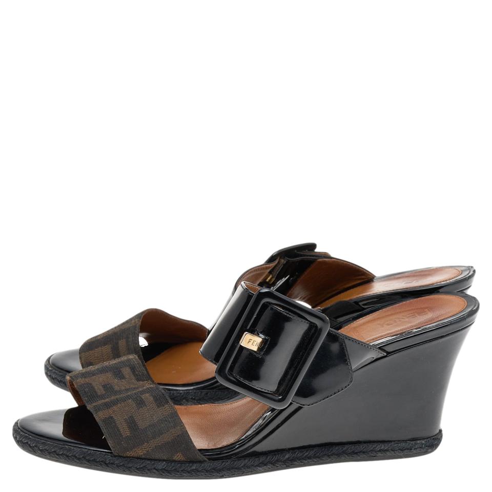 FENDI FF ZUCCA WEDGE HEEL SANDALS
