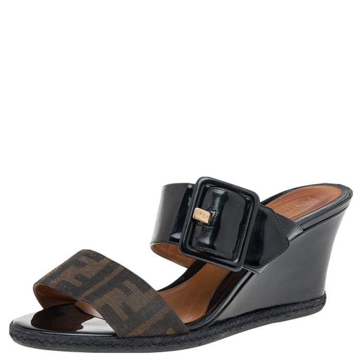 FENDI FF ZUCCA WEDGE HEEL SANDALS