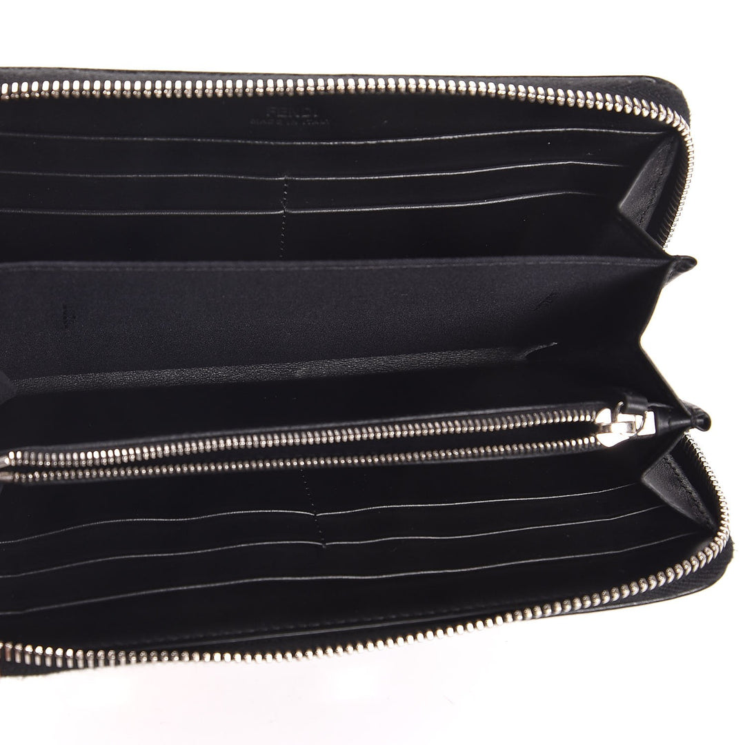 FENDI Vitello Liberty Studded Zip Around Wallet Black