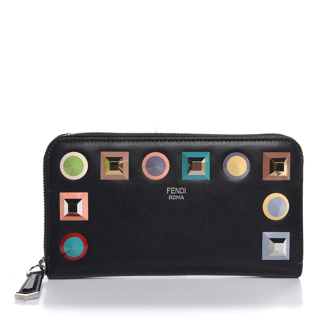 FENDI Vitello Liberty Studded Zip Around Wallet Black – Caroline