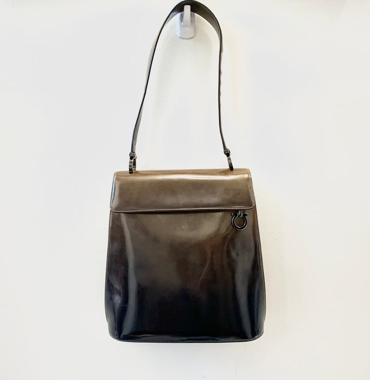 SALVATORE FERRAGAMO GANCINI GRADIENT PATENT LEATHER BAG