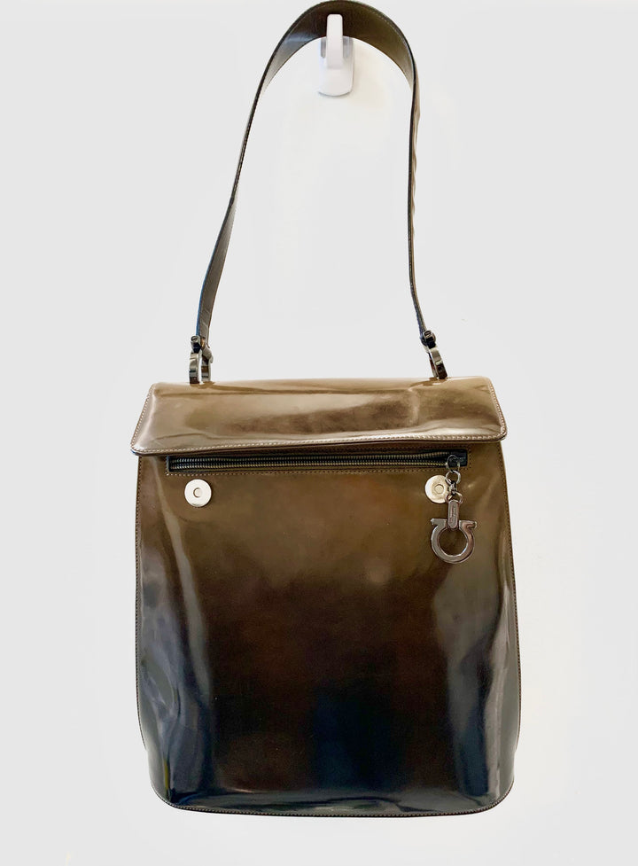 SALVATORE FERRAGAMO GANCINI GRADIENT PATENT LEATHER BAG