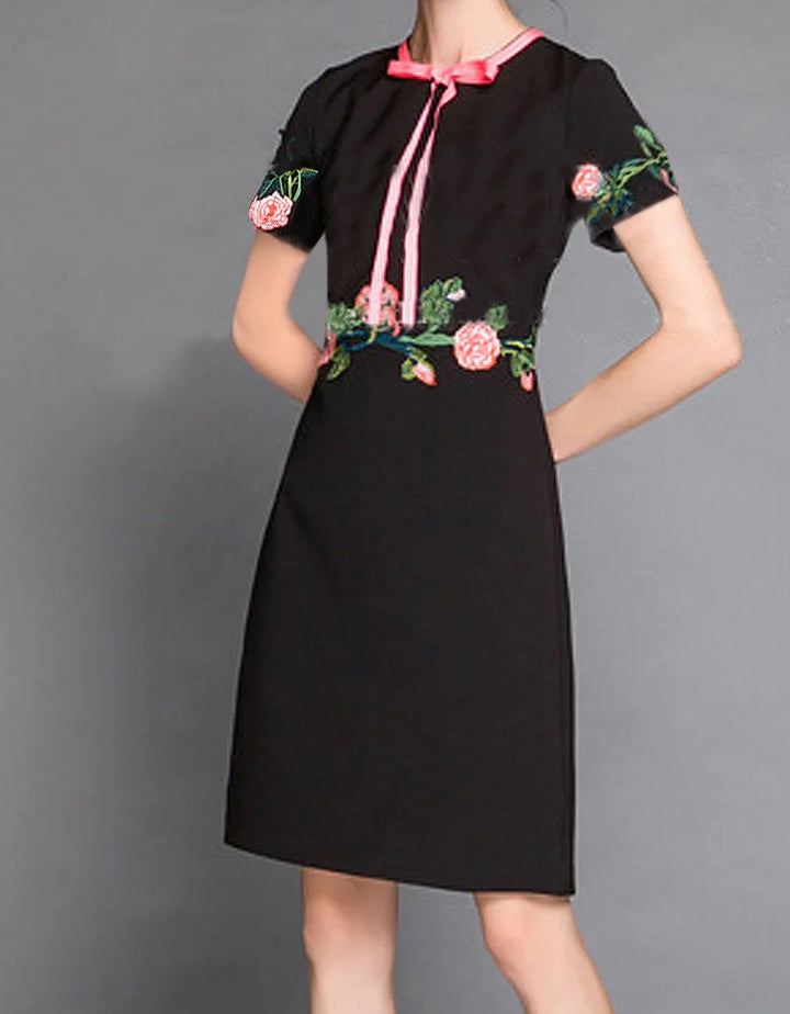 GUCCI CADY FLORAL CREPE SHORT SLEEVE DRESS