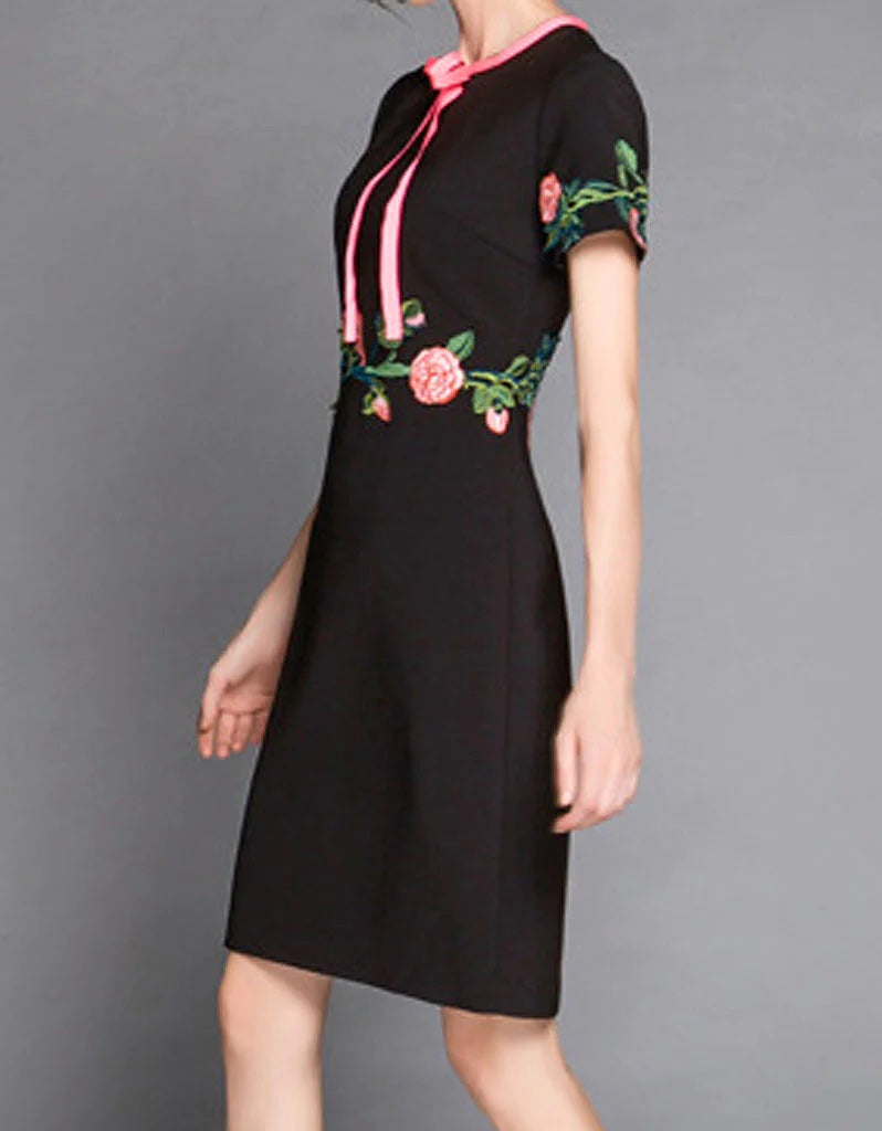 GUCCI CADY FLORAL CREPE SHORT SLEEVE DRESS