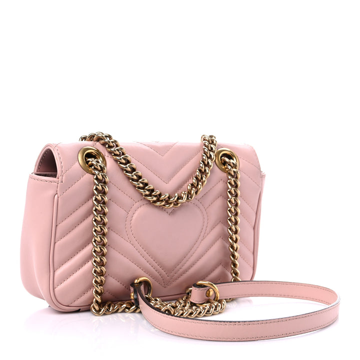 GUCCI CALFSKIN LEATHER MATELASSE MINI GG MARMONT SHOULDER BAG