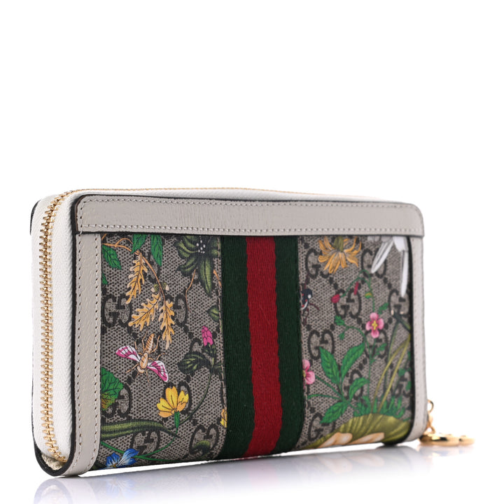 GUCCI GG SUPREME MONOGRAM FLORA OPHIDIA ZIP AROUND CONTINENTAL WALLET