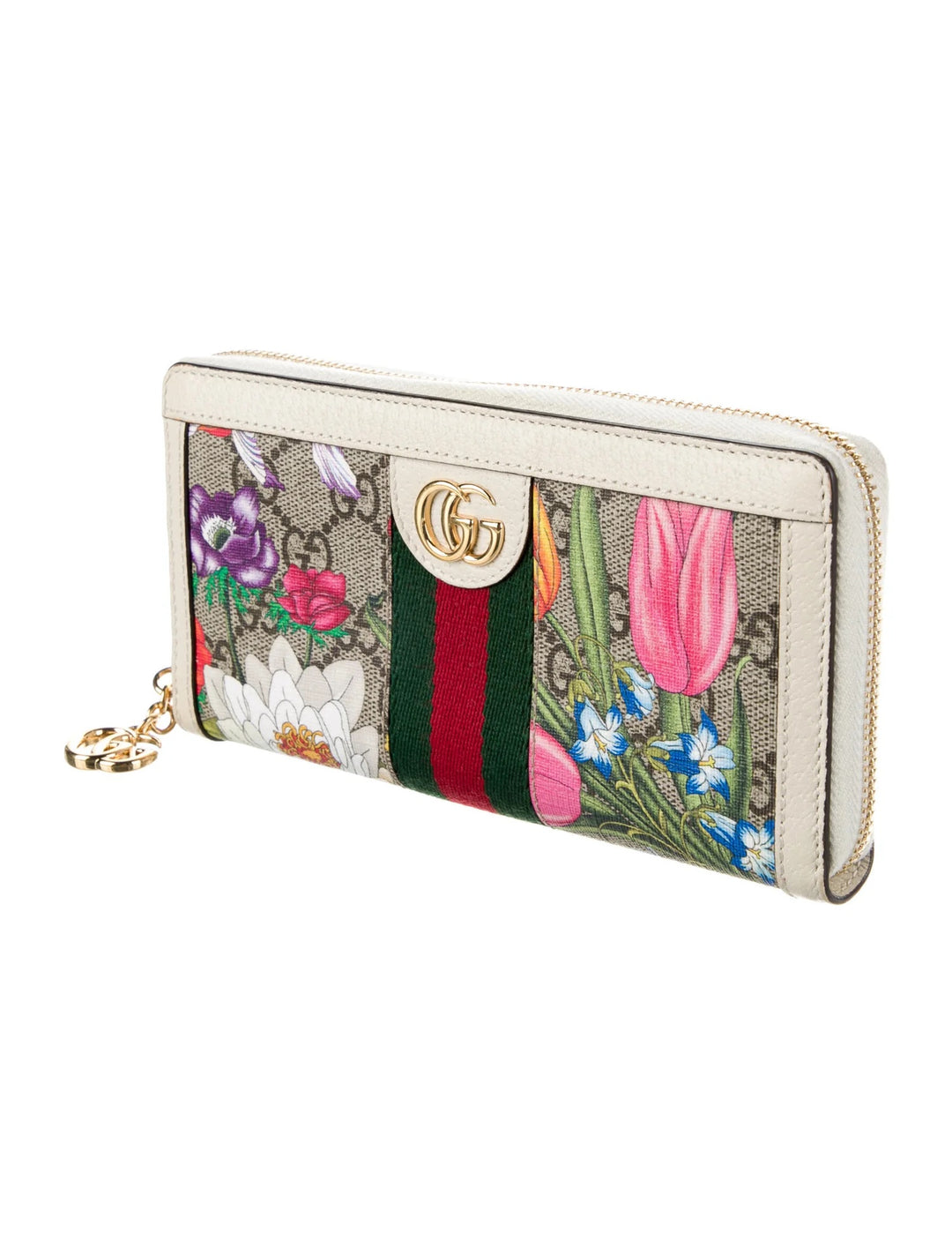 GUCCI GG SUPREME MONOGRAM FLORA OPHIDIA ZIP AROUND CONTINENTAL WALLET