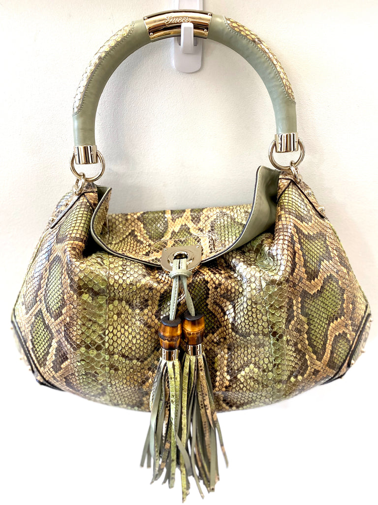 GUCCI Python Indy Babouska Top Handle Bag Brown Pink Beige ref