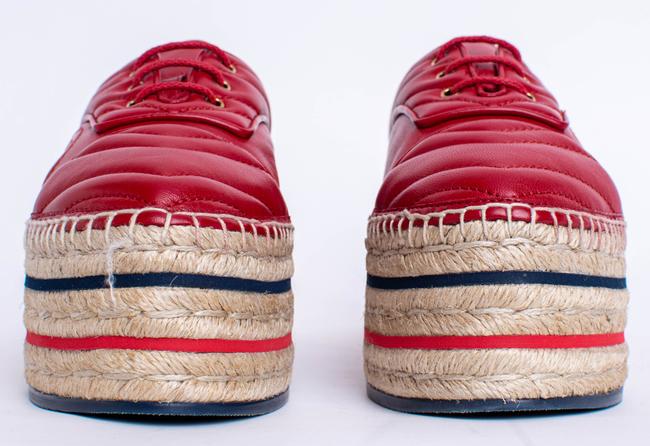 GUCCI NAPPA LEATHER LOGO ESPADRILLES PLATFORM SHOES