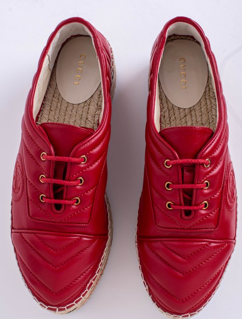 GUCCI NAPPA LEATHER LOGO ESPADRILLES PLATFORM SHOES