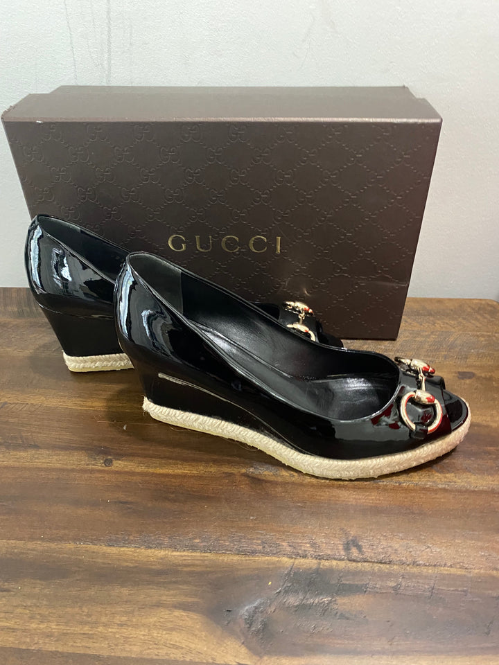 GUCCI HORSEBIT ACCENT WEDGE HEEL ESPADRILLES