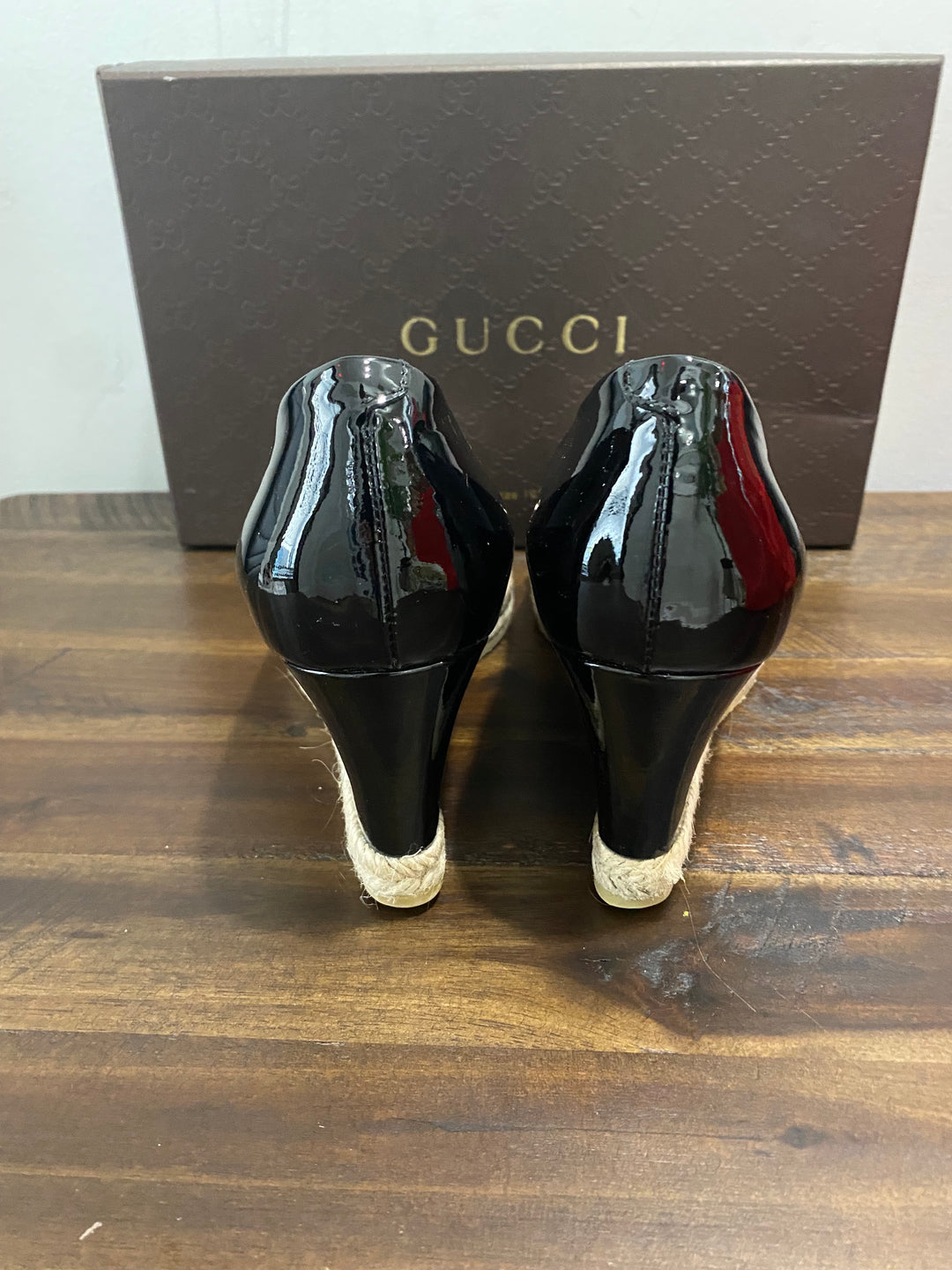 GUCCI HORSEBIT ACCENT WEDGE HEEL ESPADRILLES