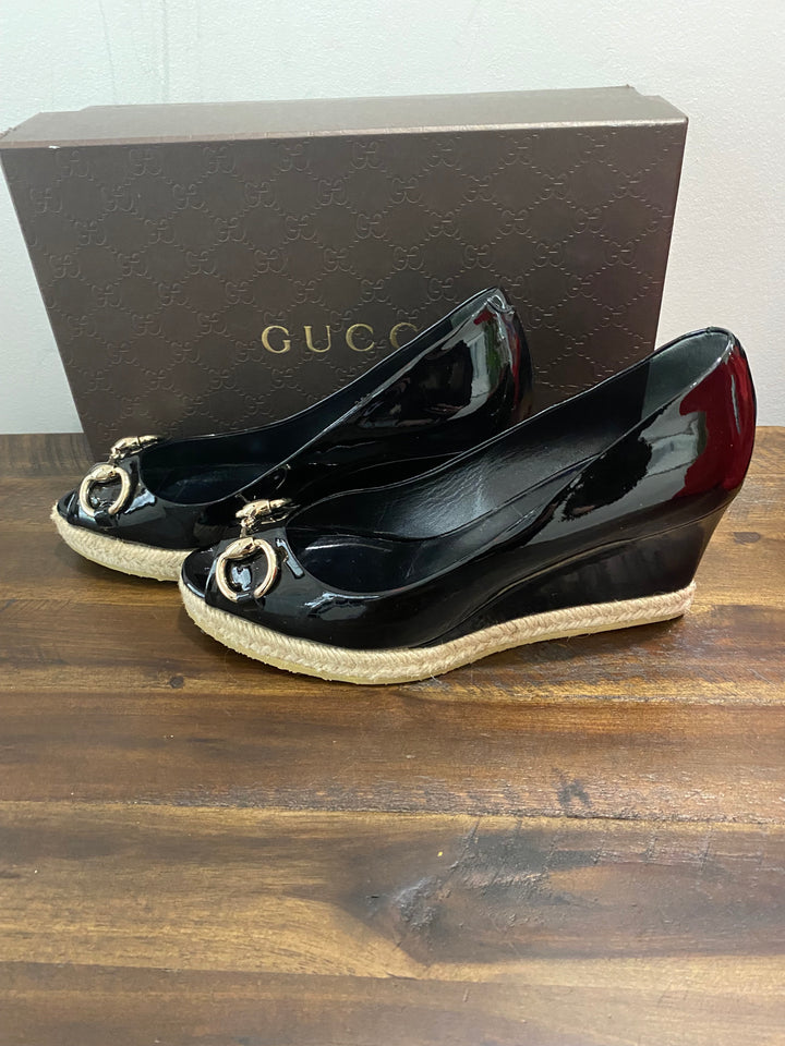GUCCI HORSEBIT ACCENT WEDGE HEEL ESPADRILLES