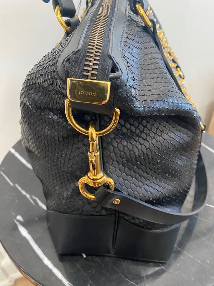 GUCCI PATTI STUDDED PYTHON TOTE BAG