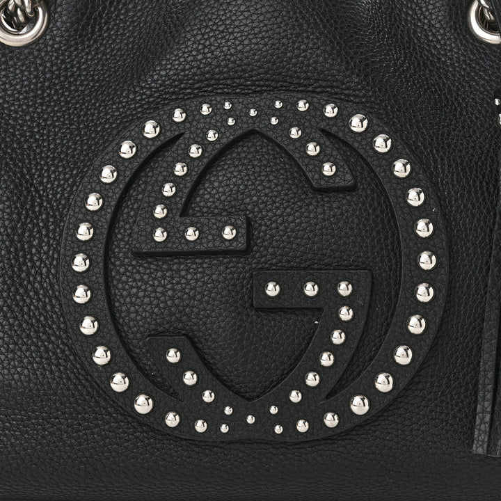 GUCCI PEBBLED CALFSKIN LEATHER STUDDED MEDIUM SOHO BAG