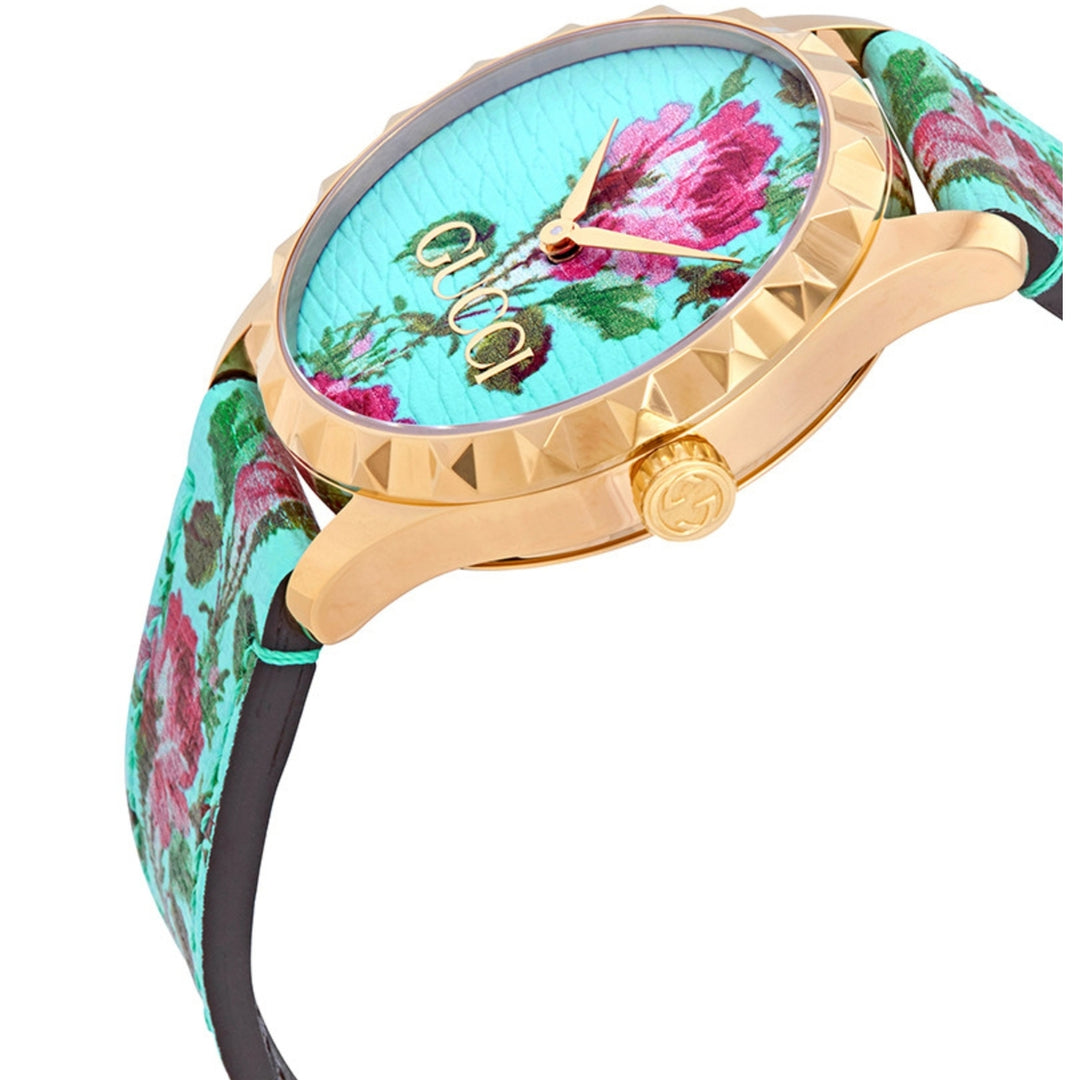 GUCCI G-Timeless Aqua Floral Print Leather Watch