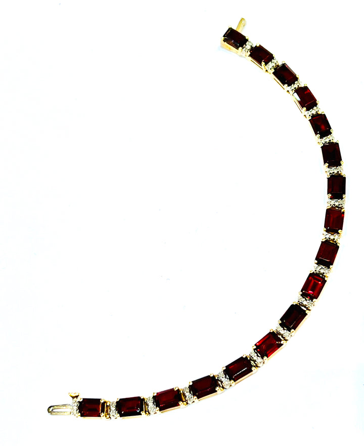 EMERALD CUT GARNET &amp; DIAMONDS 14K GOLD BRACELET