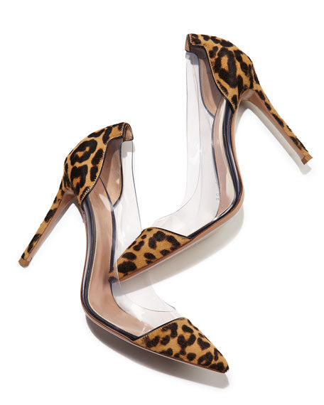 GIANVITO ROSSI LEOPARD PRINT CALF HAIR AND PVC PUMPS