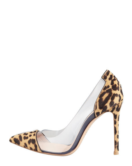 GIANVITO ROSSI LEOPARD PRINT CALF HAIR AND PVC PUMPS
