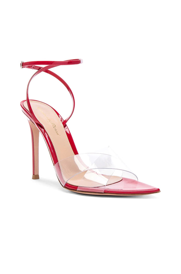 GIANVITO ROSSI PATENT &amp; PLEXI STARK ANKLE STRAP SANDALS
