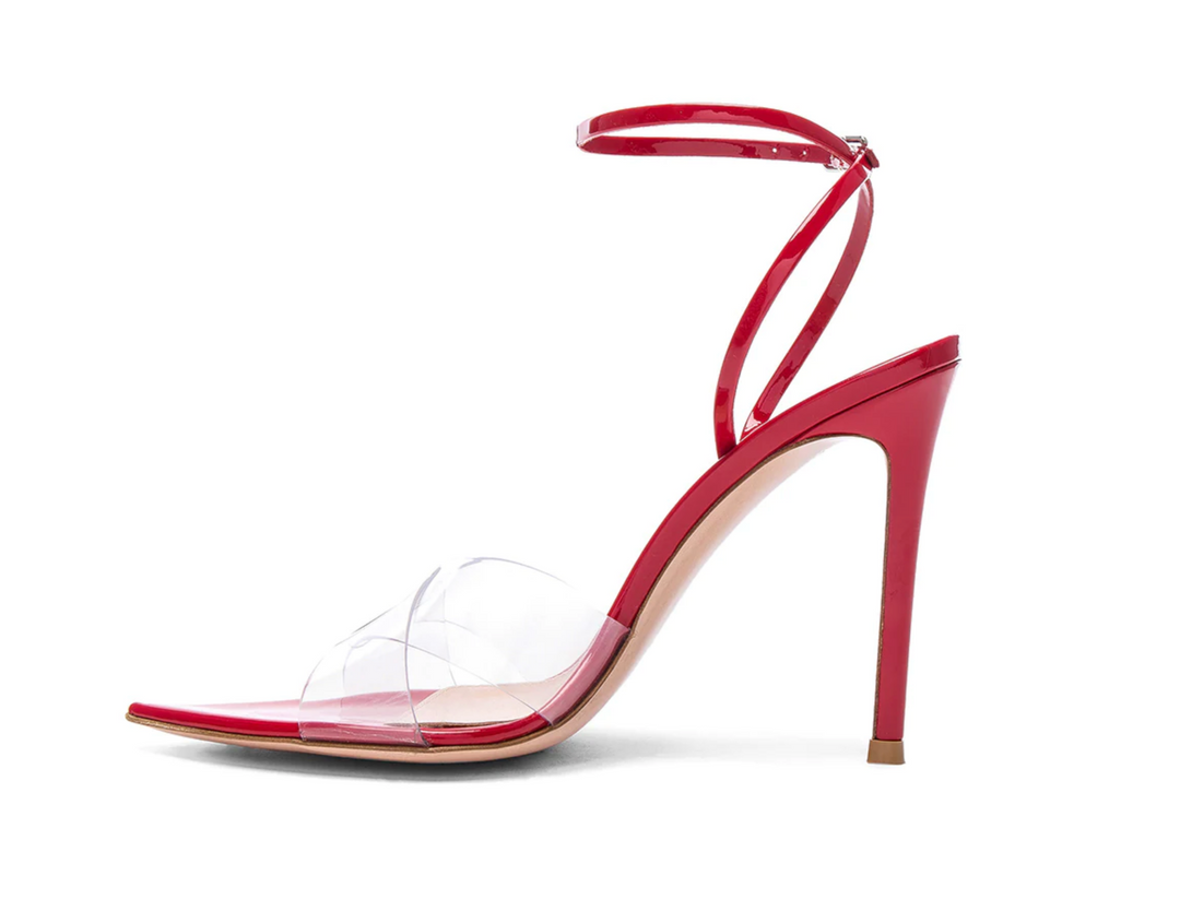 GIANVITO ROSSI PATENT &amp; PLEXI STARK ANKLE STRAP SANDALS