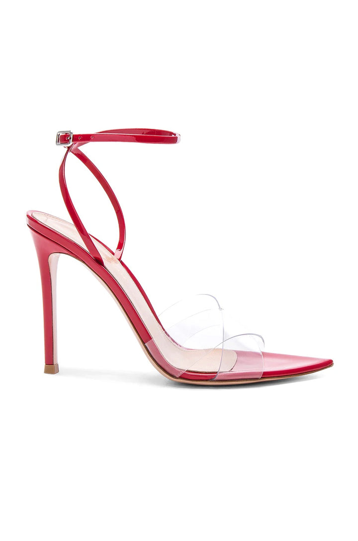 GIANVITO ROSSI PATENT &amp; PLEXI STARK ANKLE STRAP SANDALS
