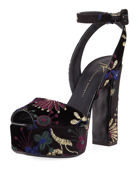 Giuseppe Zanotti Velvet Clog With Floral Embroidery Betty Shangai Sandals