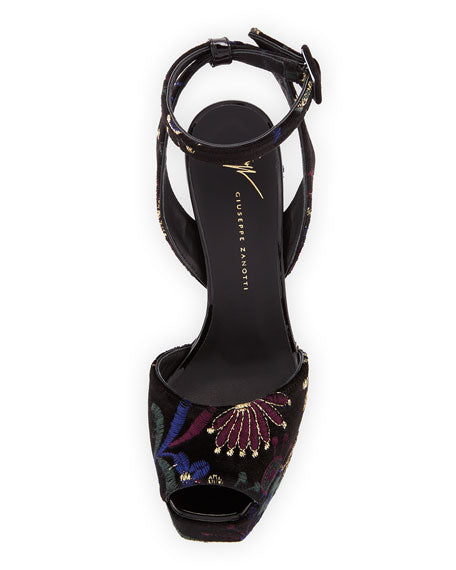 Giuseppe Zanotti Velvet Clog With Floral Embroidery Betty Shangai Sandals